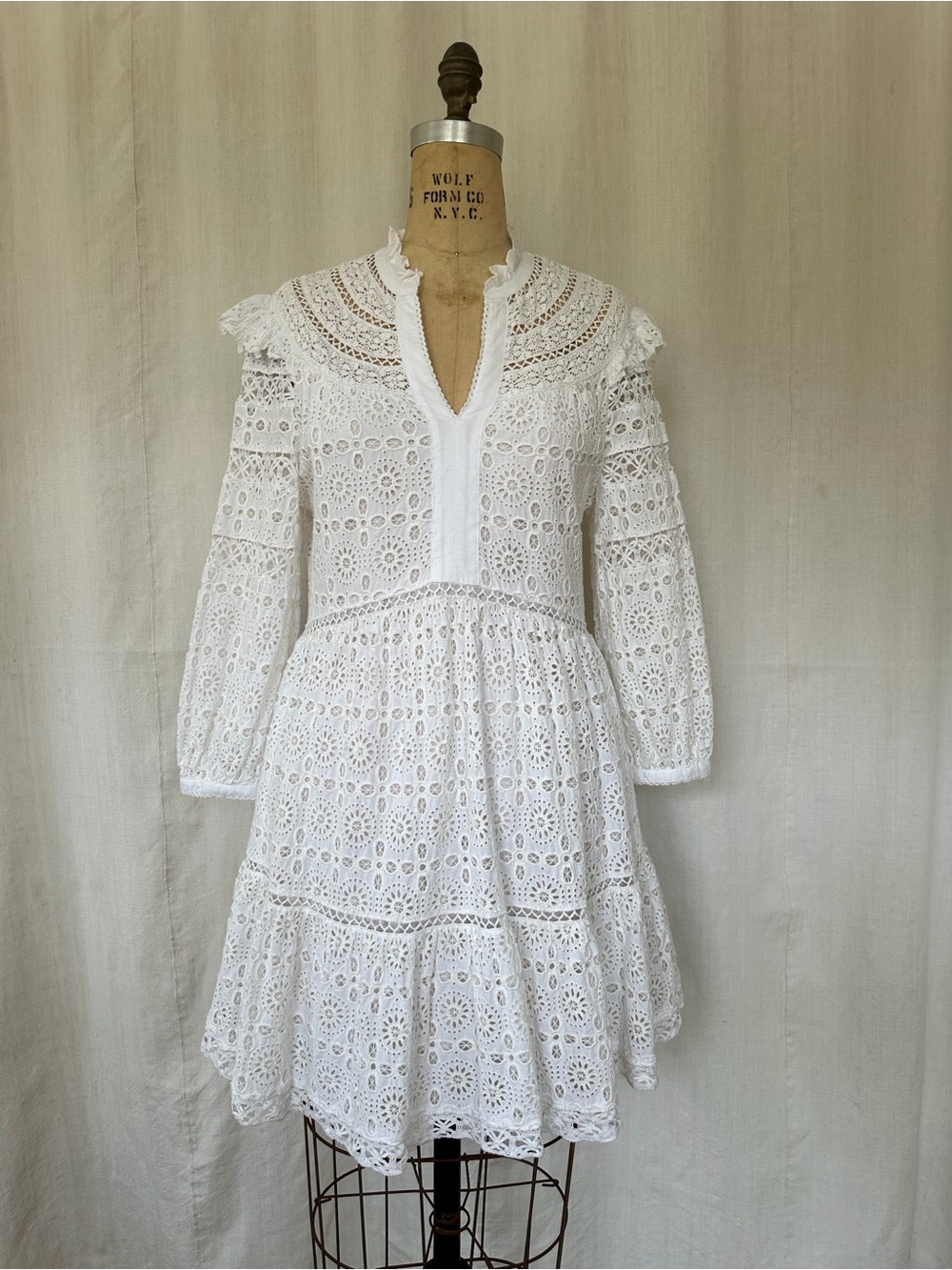 Vineyard Vines White Eyelet Lace Ruffle Mini Dress Size S